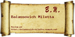 Balassovich Miletta névjegykártya